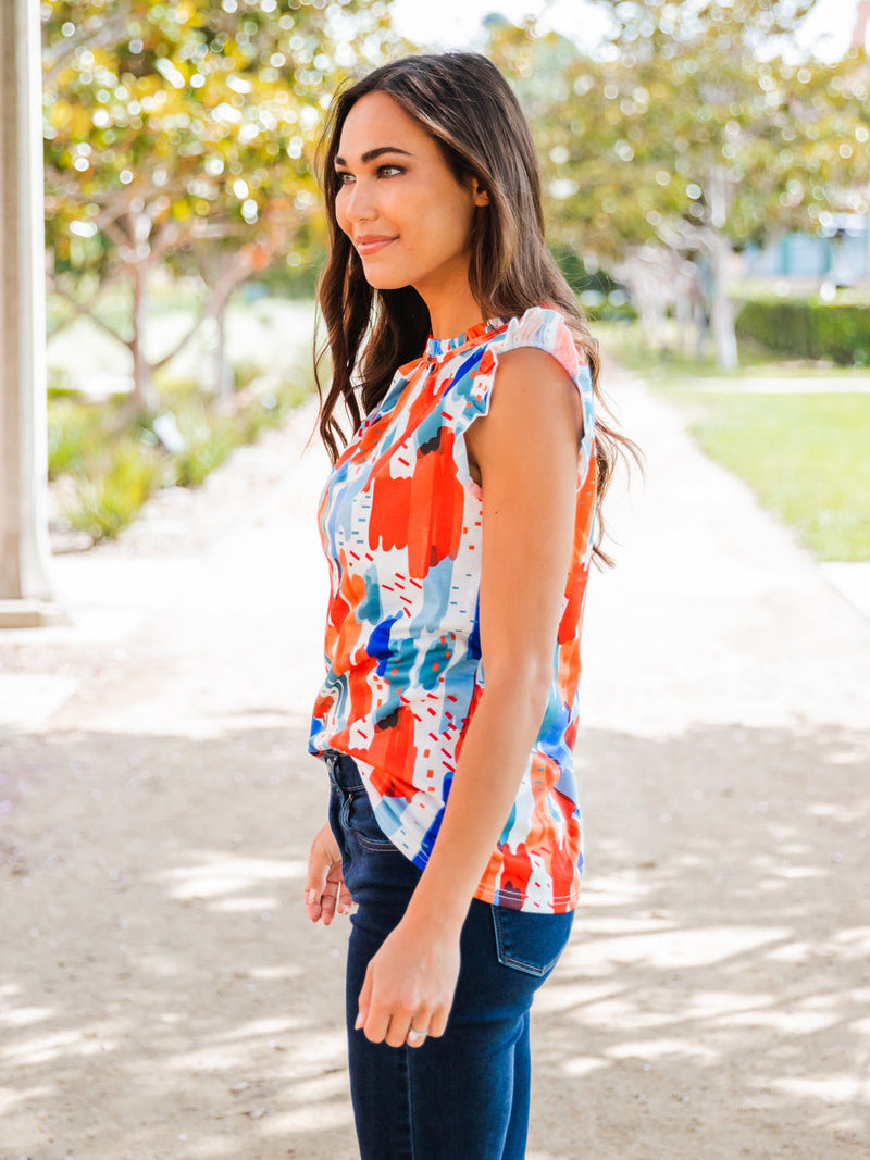Abstract Print Flutter Sleeve Top – Jolie Vaughan Boutique